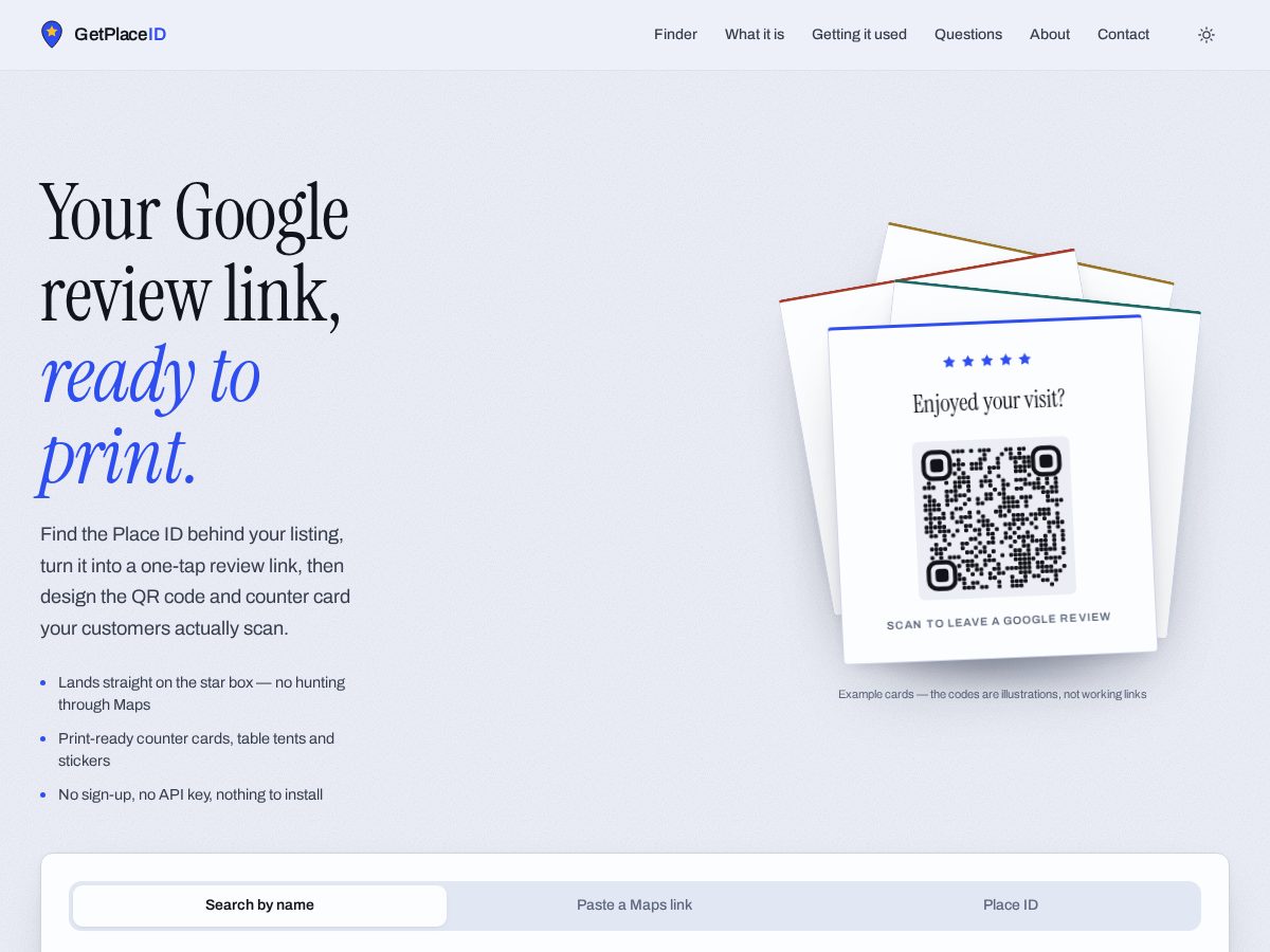 Landing-page snapshot of getplaceid.com
