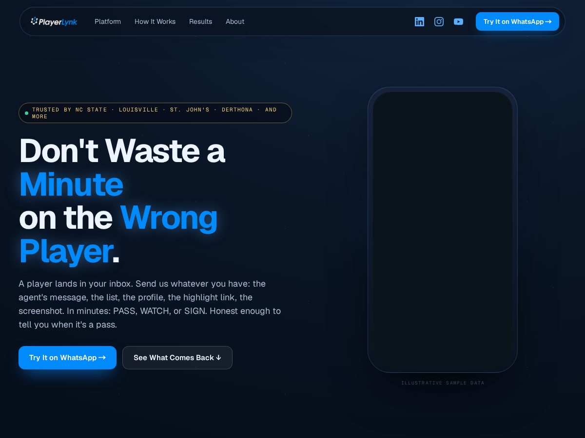 Landing-page snapshot of getplayerlynk.com