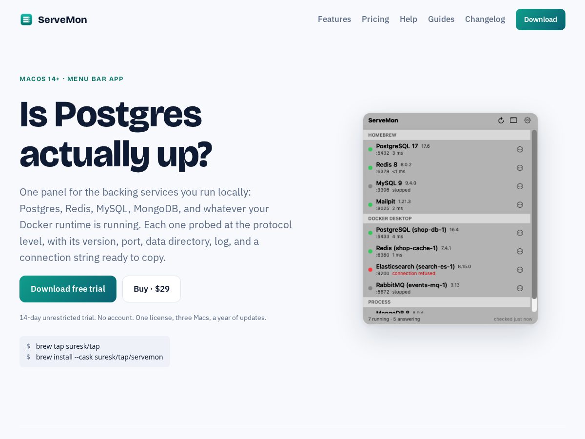 Landing-page snapshot of getservemon.com