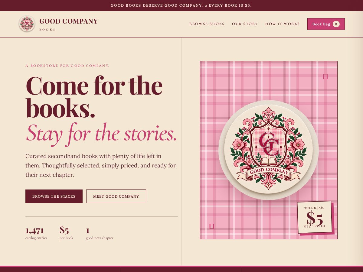 Landing-page snapshot of goodcompanybookstore.com
