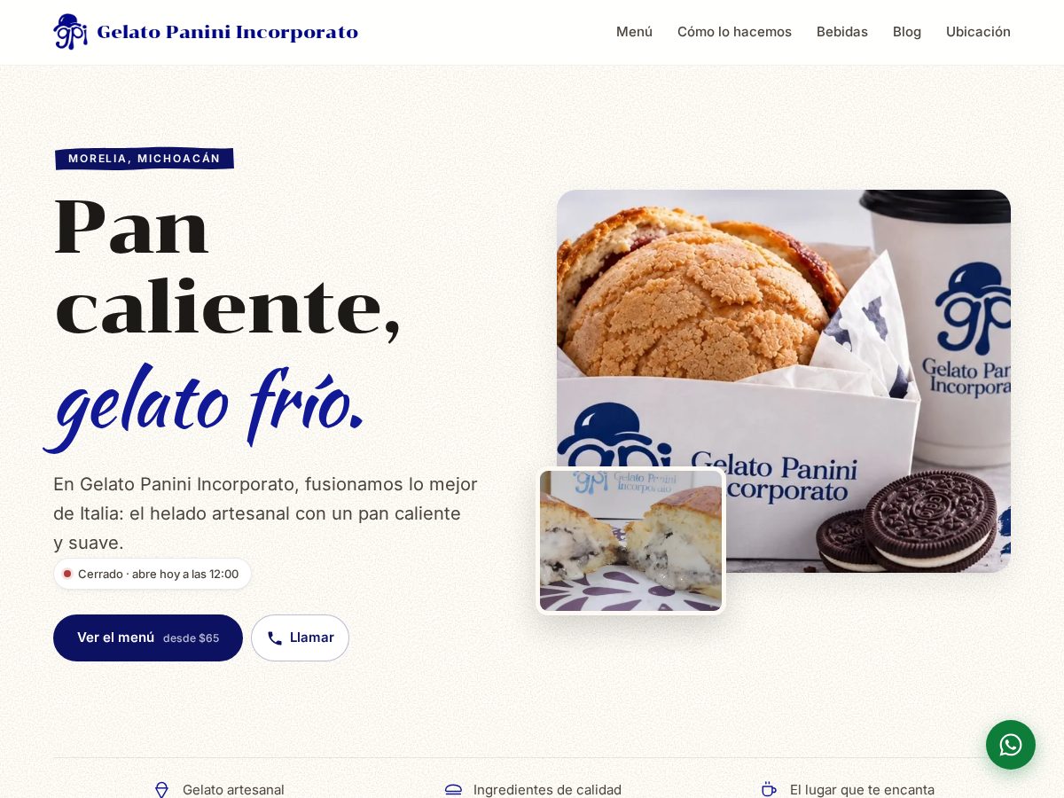 Landing-page snapshot of gpigelatopanini.com