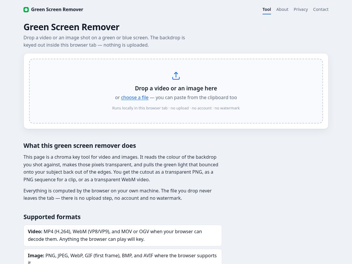 Landing-page snapshot of greenscreenremover.net