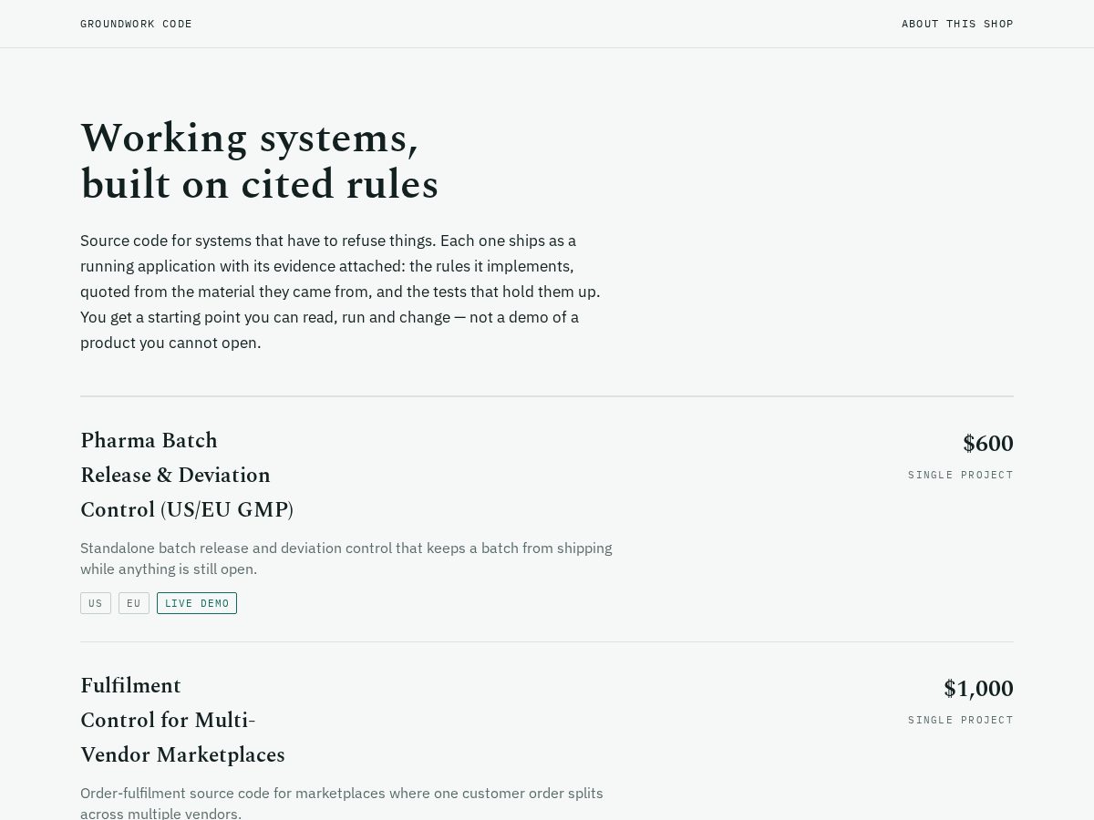 Landing-page snapshot of groundworkcode.com