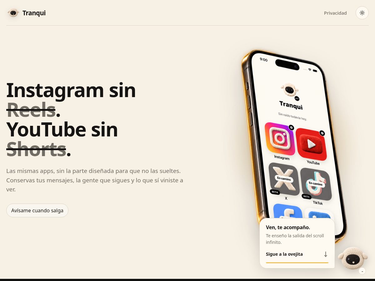 Landing-page snapshot of holatranqui.com