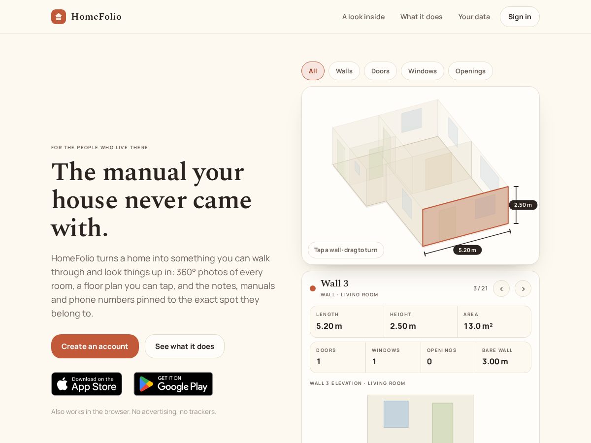 Landing-page snapshot of homefolio.cloud