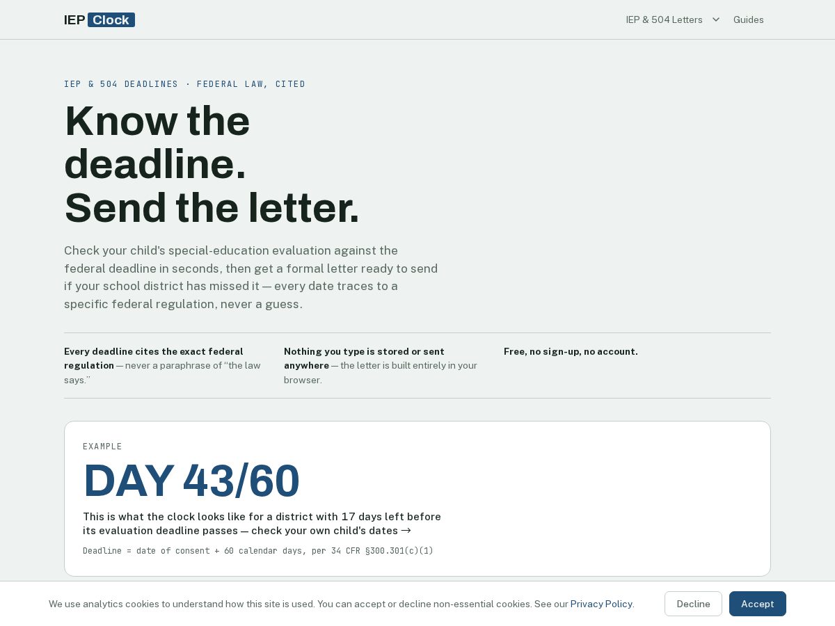 Landing-page snapshot of iepclock.com