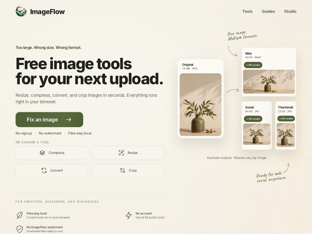 Landing-page snapshot of imgflow.net