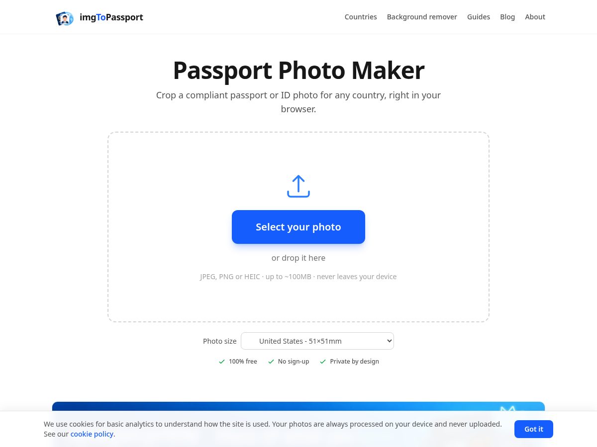 Landing-page snapshot of imgtopassport.com