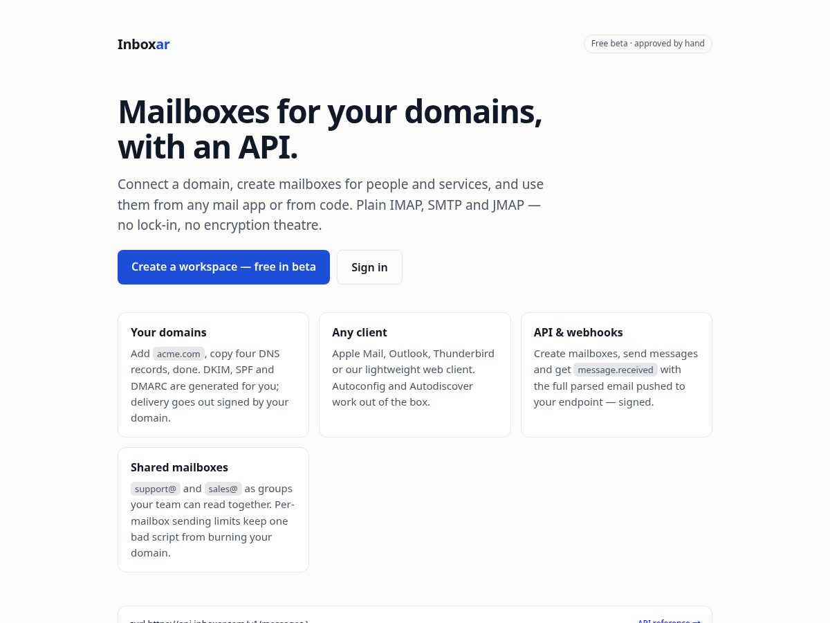 Landing-page snapshot of inboxar.com