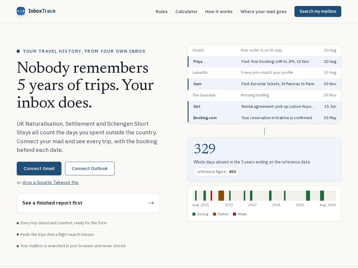 Landing-page snapshot of inboxtrace.app
