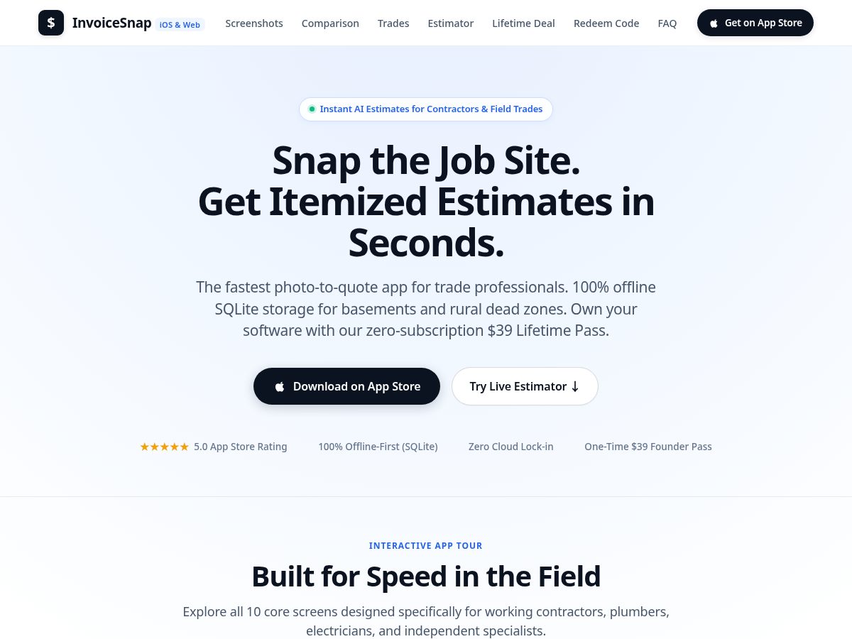 Landing-page snapshot of invoicesnap.work