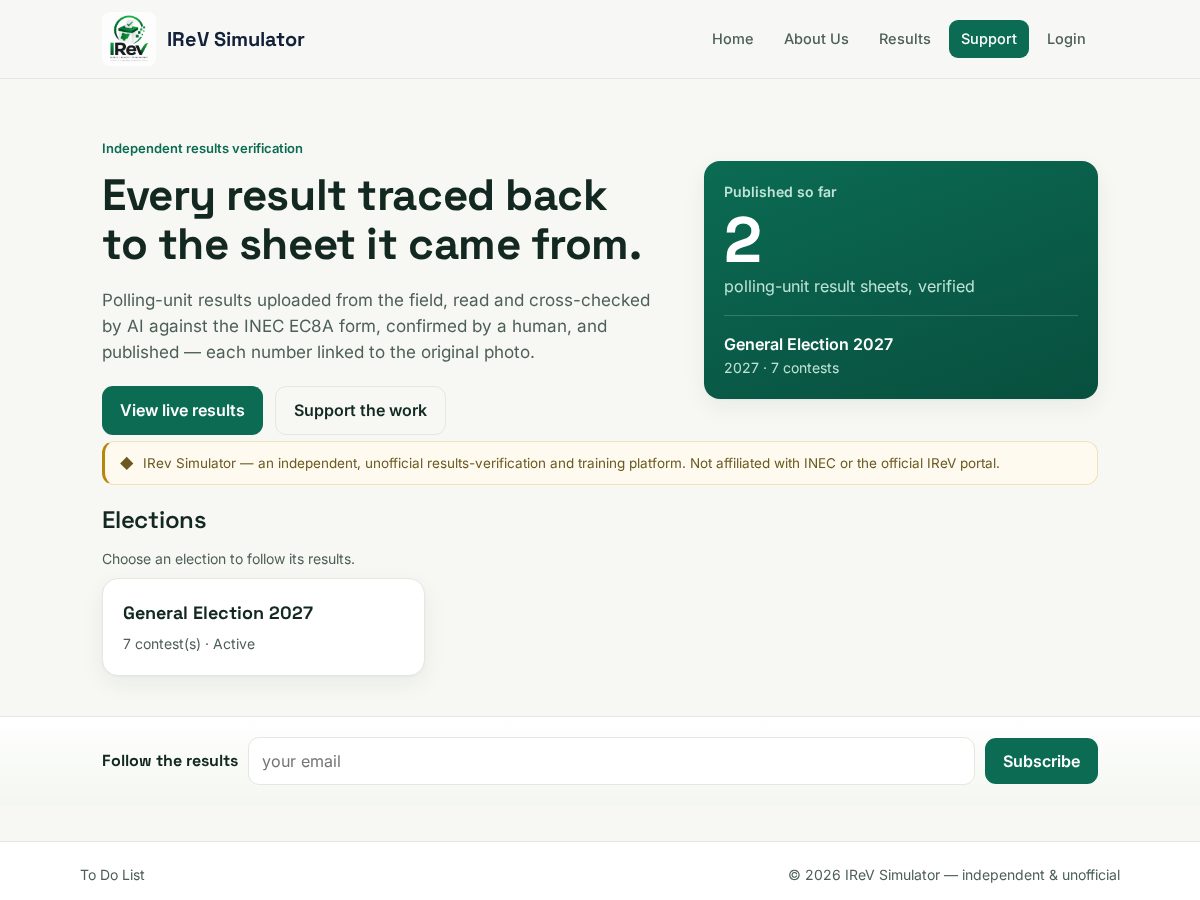Landing-page snapshot of irevwatch.com