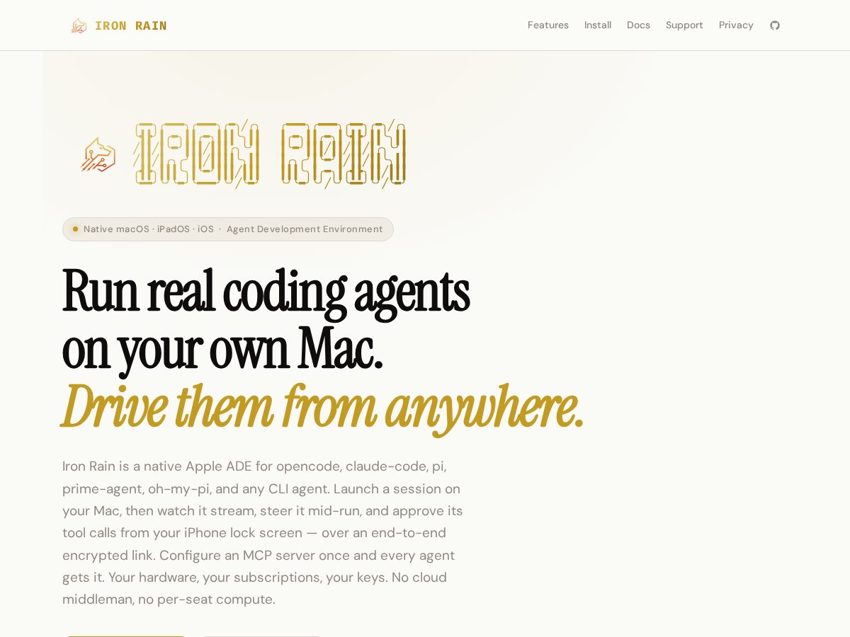 Landing-page snapshot of ironrain.app