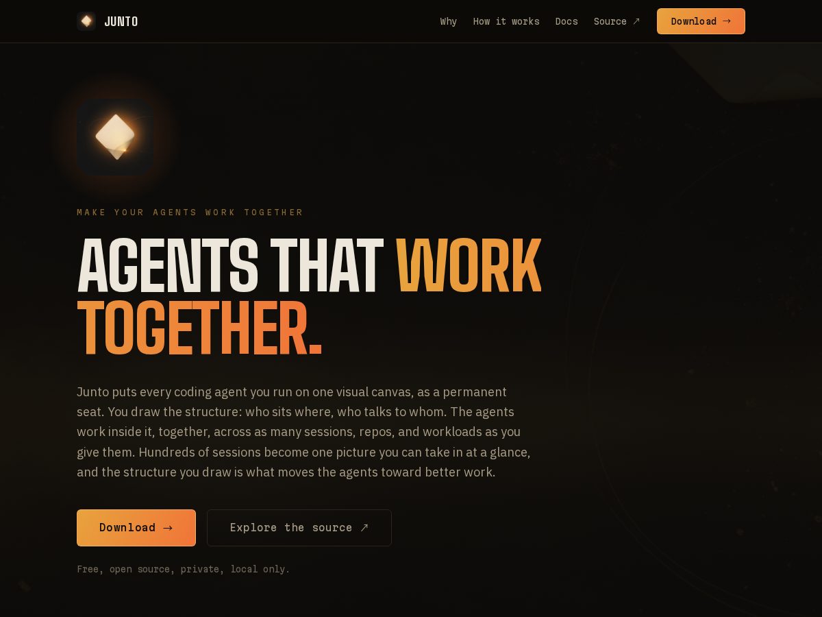Landing-page snapshot of juntoagents.com