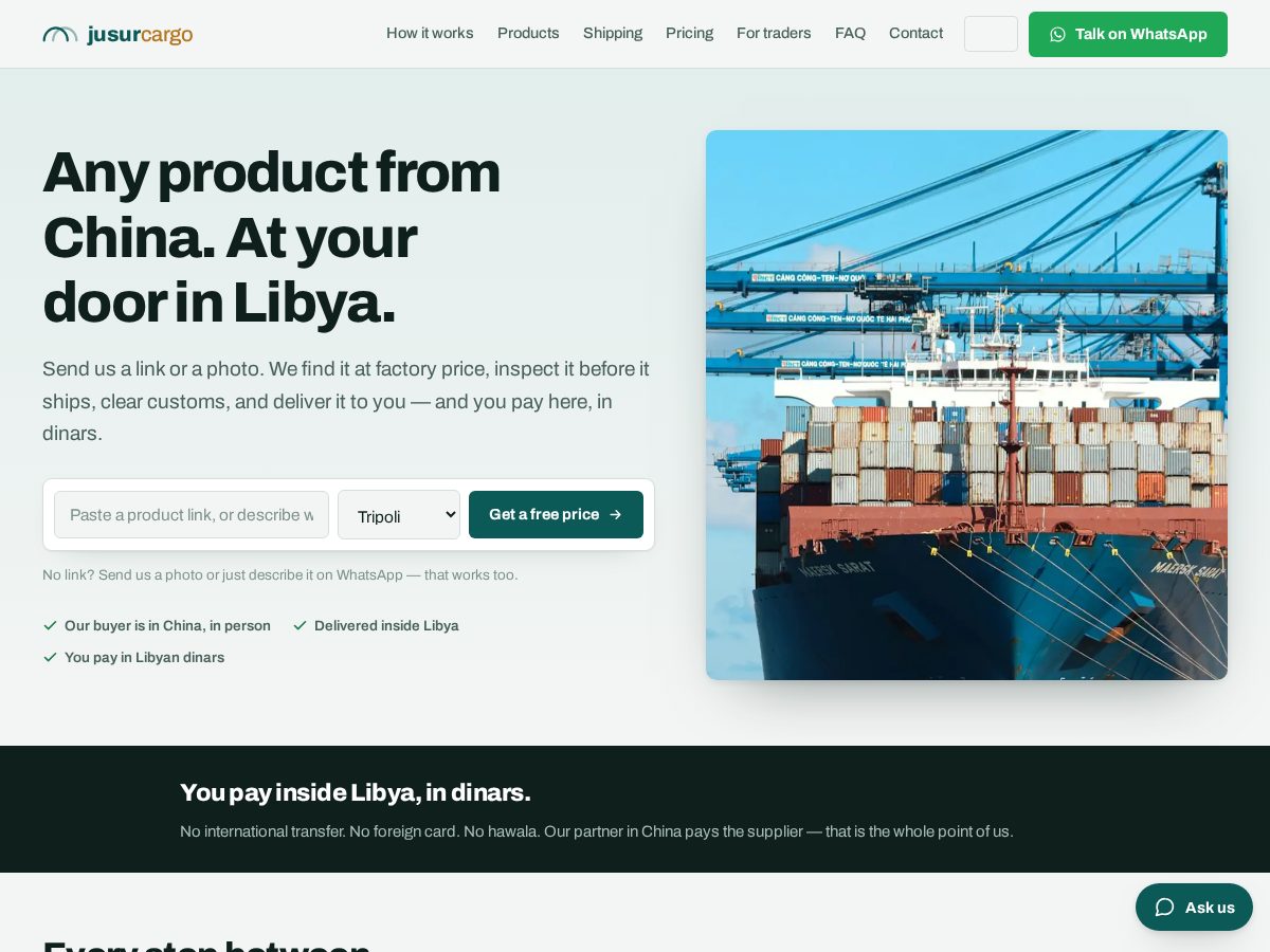 Landing-page snapshot of jusurcargo.com