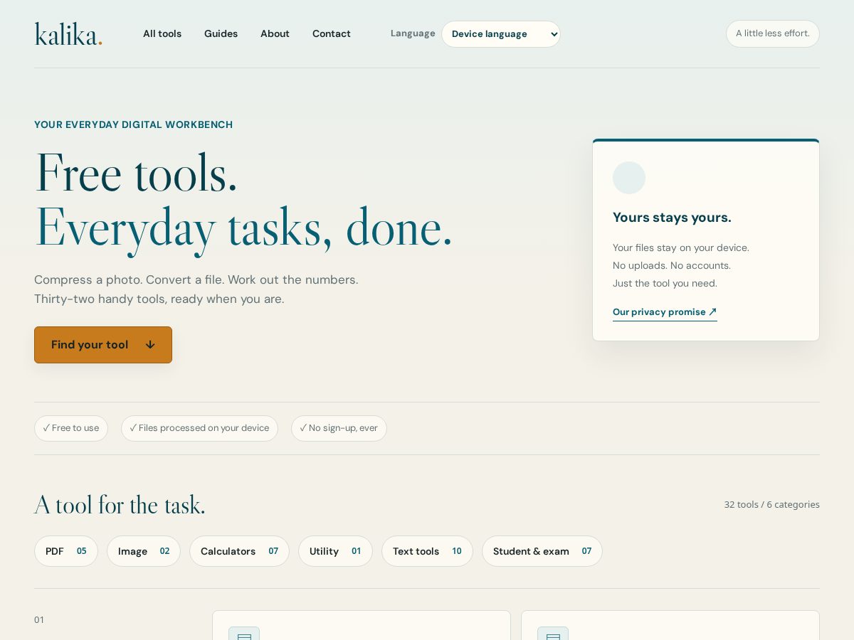 Landing-page snapshot of kalikatools.com