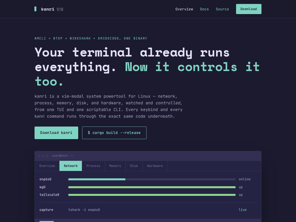 Landing-page snapshot of kanri.management