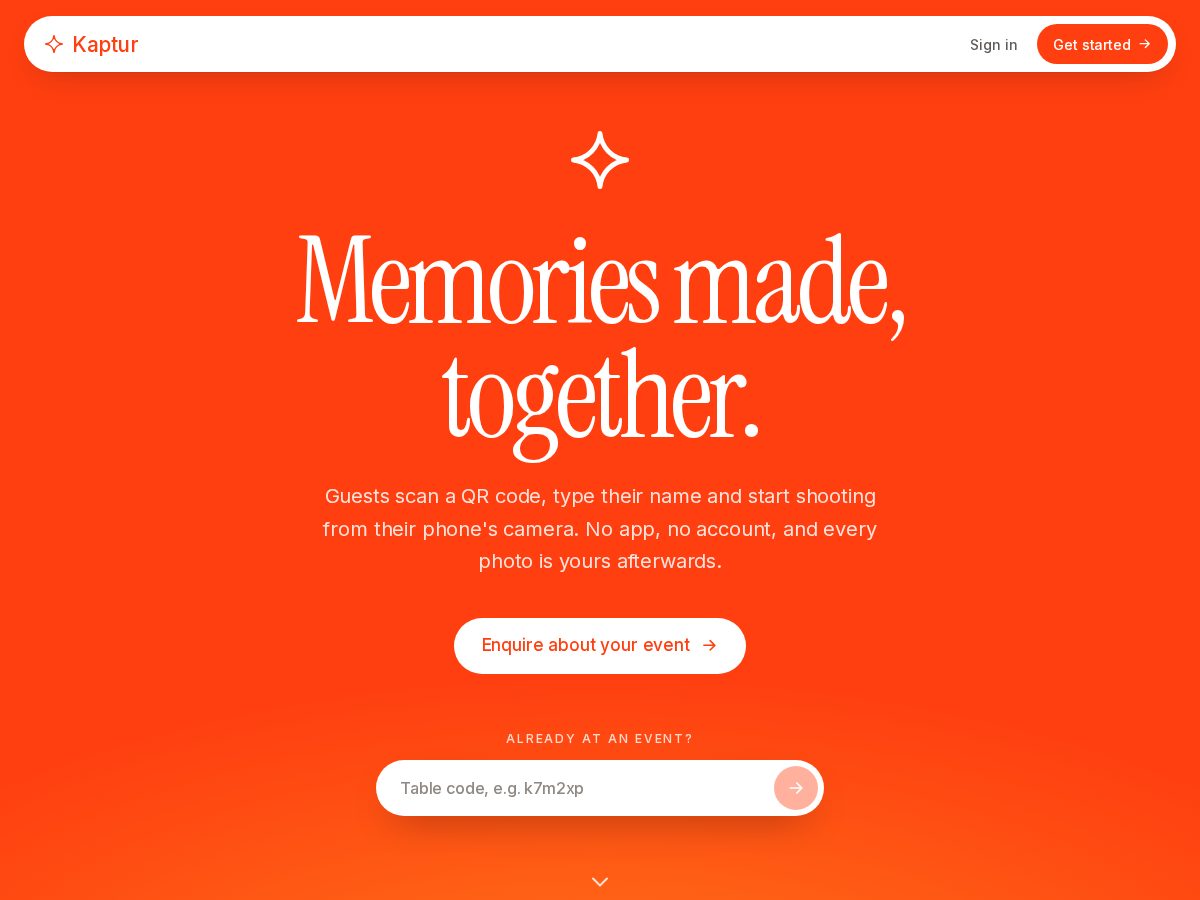 Landing-page snapshot of kaptur.events
