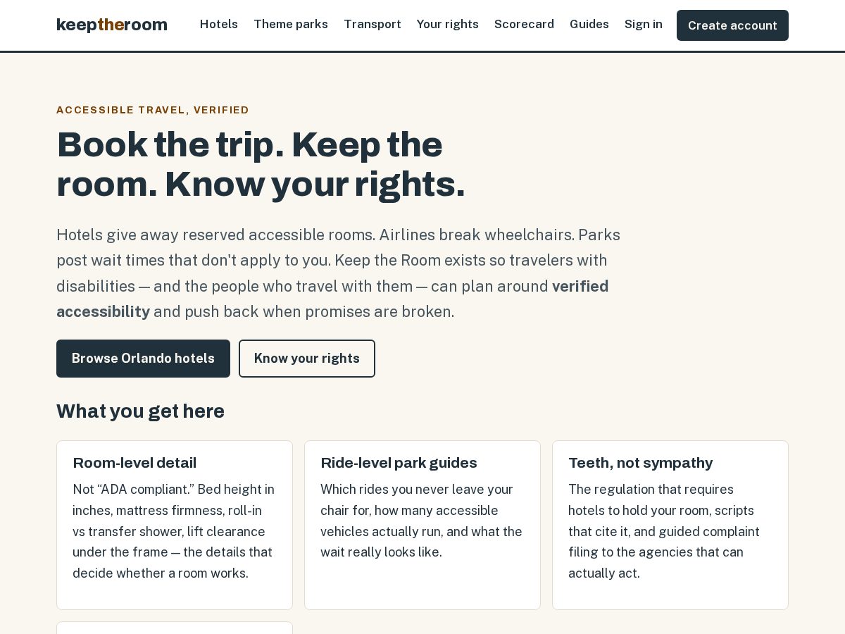 Landing-page snapshot of keeptheroom.com