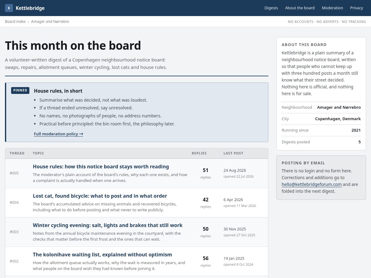 Landing-page snapshot of kettlebridgeforum.com