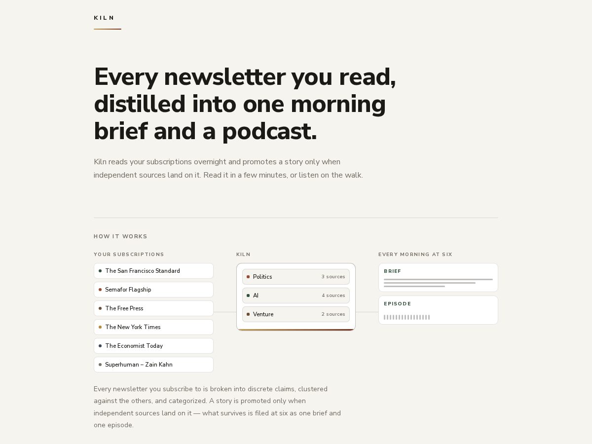 Landing-page snapshot of kilnreader.com