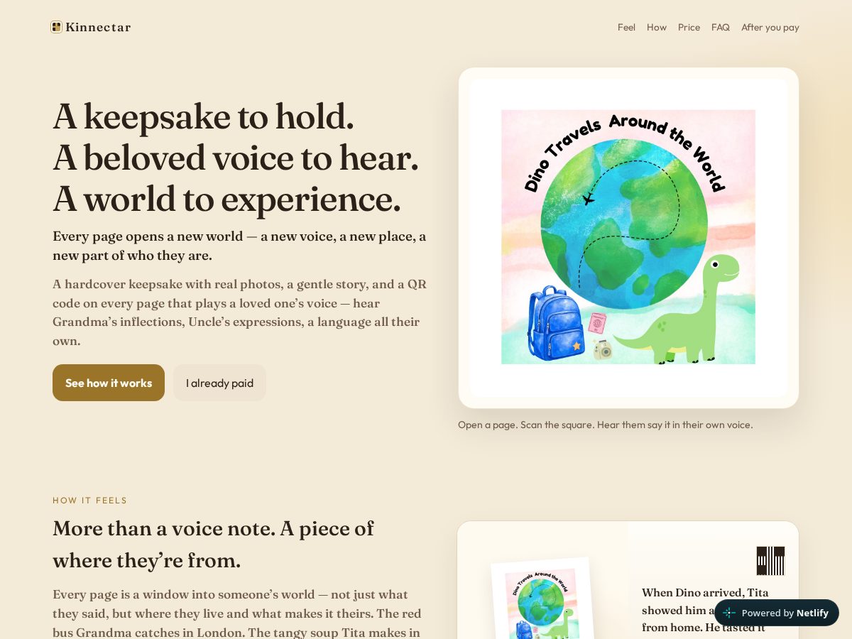 Landing-page snapshot of kinnectar.online