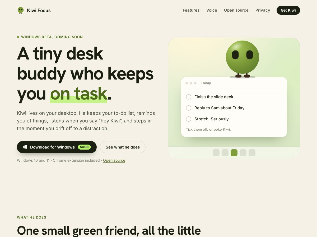 Landing-page snapshot of kiwifocusapp.com