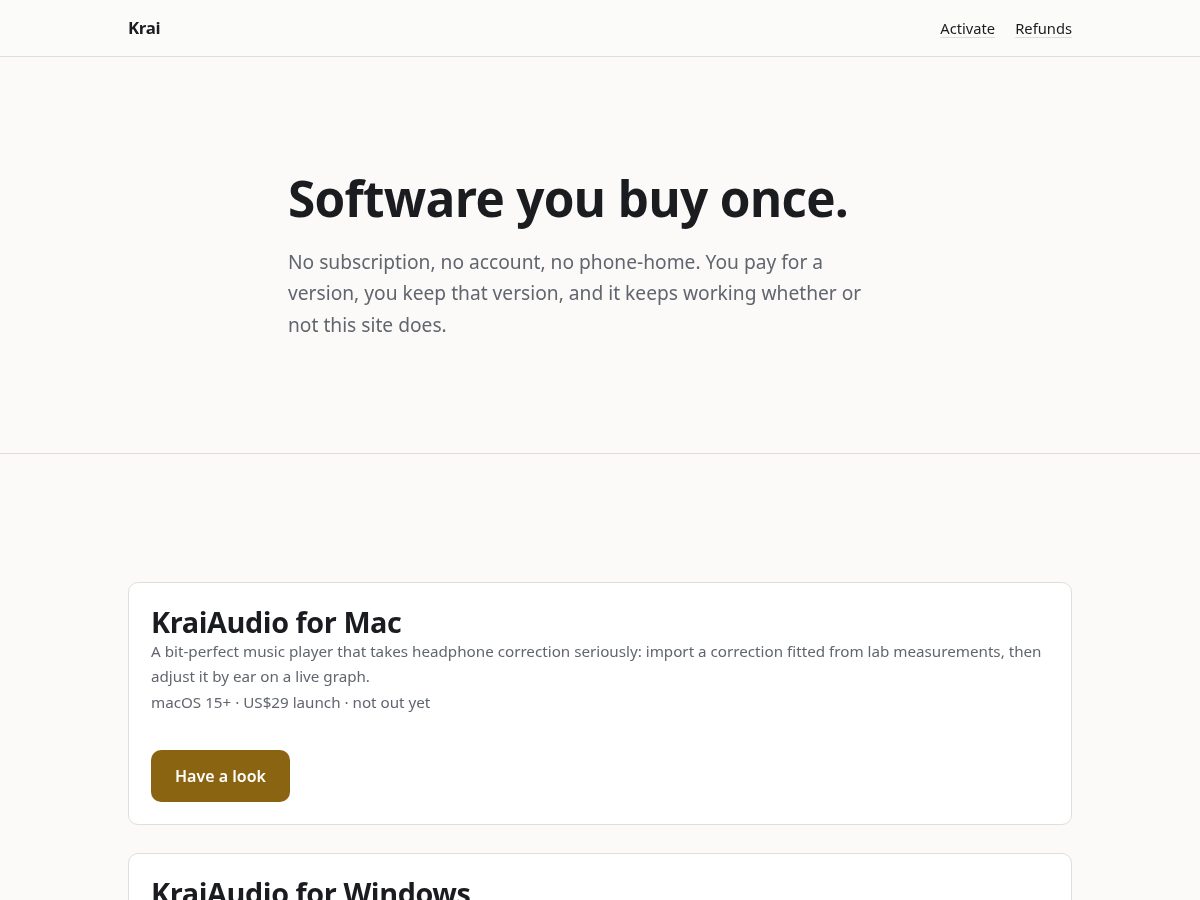 Landing-page snapshot of kraiworks.com
