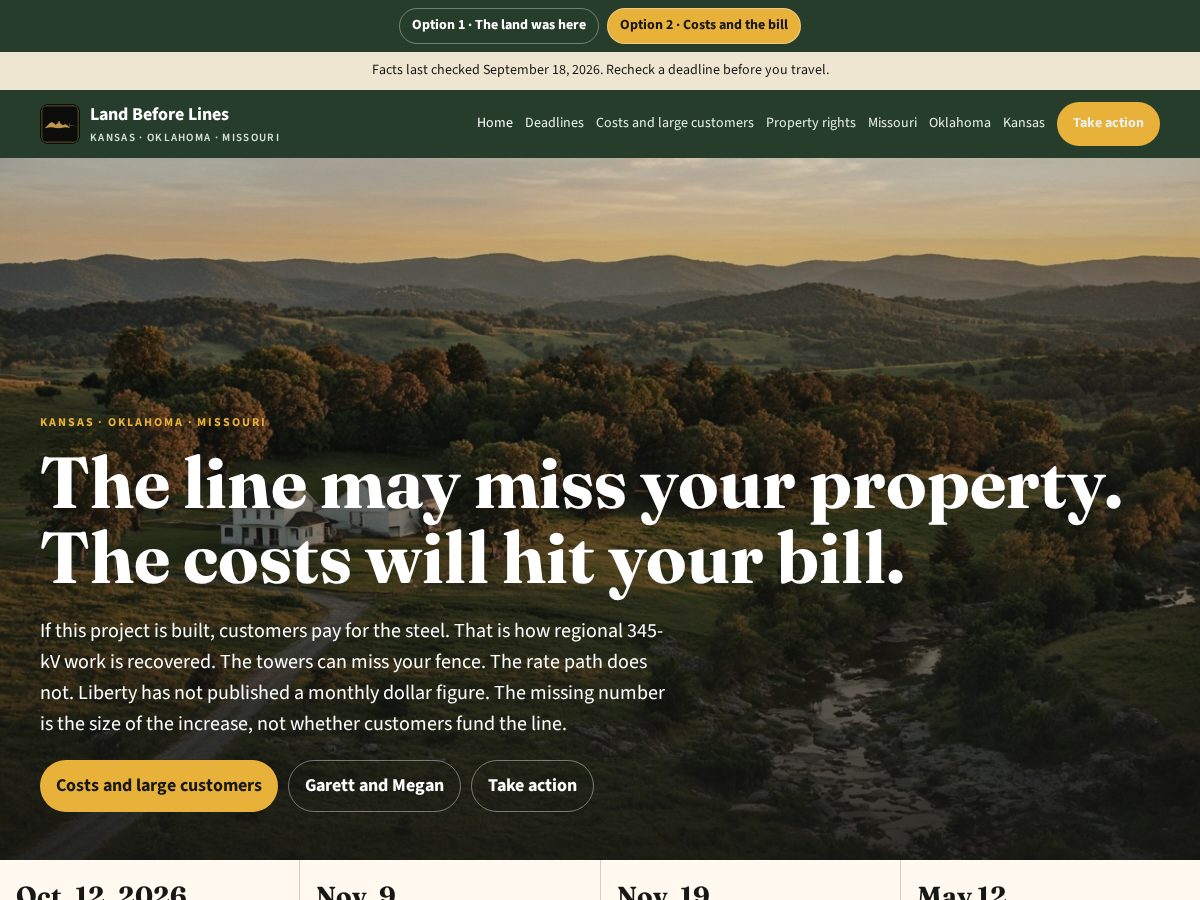 Landing-page snapshot of landbeforelines.com