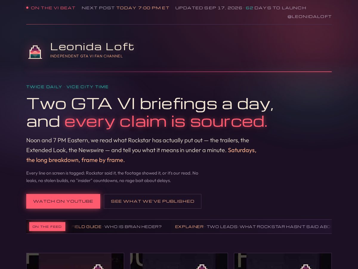 Landing-page snapshot of leonidaloft.com