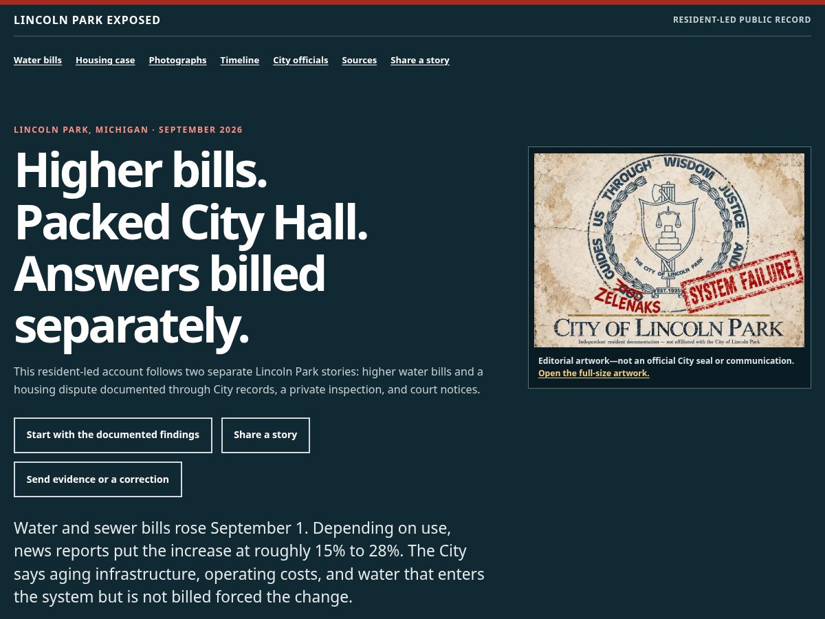 Landing-page snapshot of lincolnparkexposed.com