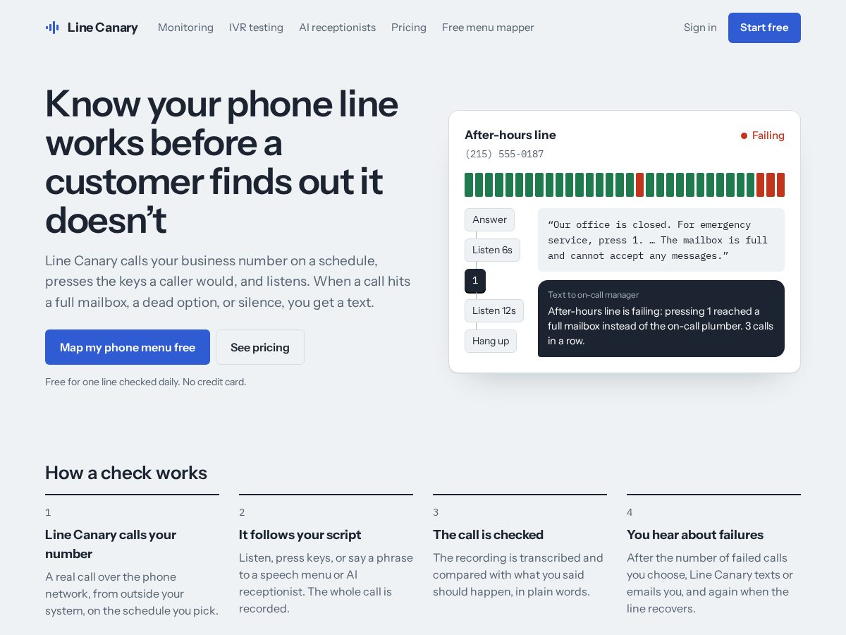 Landing-page snapshot of linecanary.com