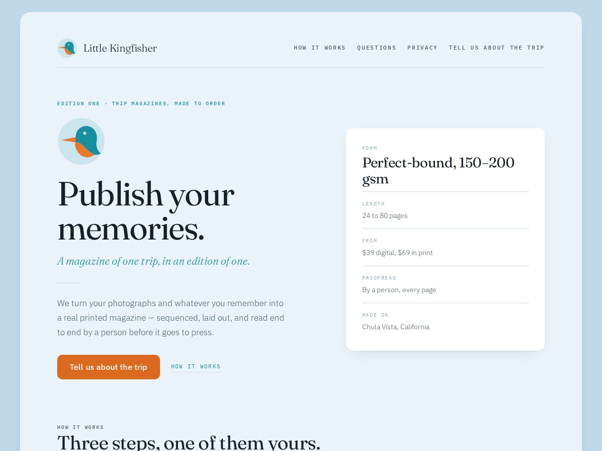 Landing-page snapshot of littlekingfisher.com