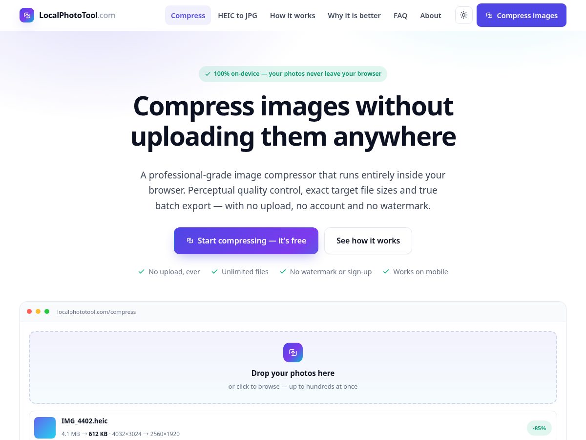 Landing-page snapshot of localphototool.com
