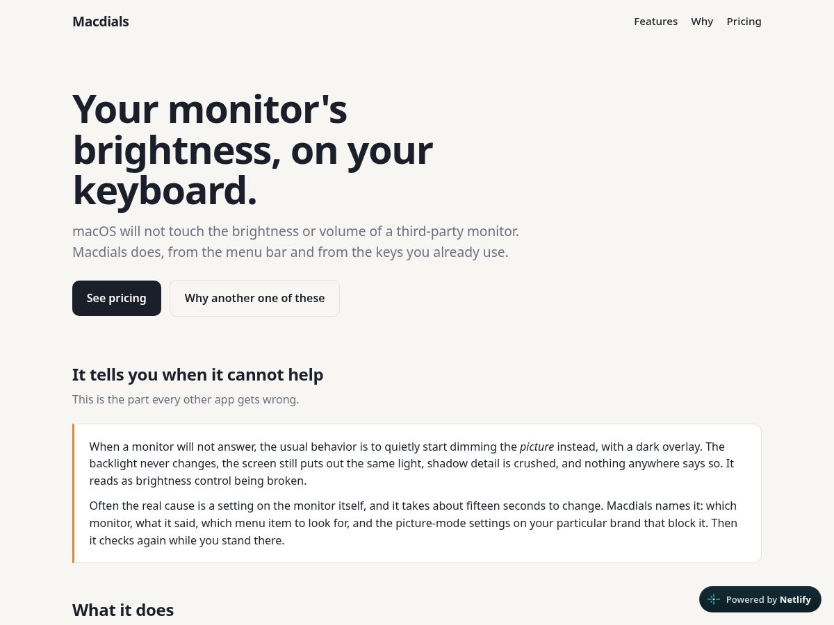Landing-page snapshot of macdials.com
