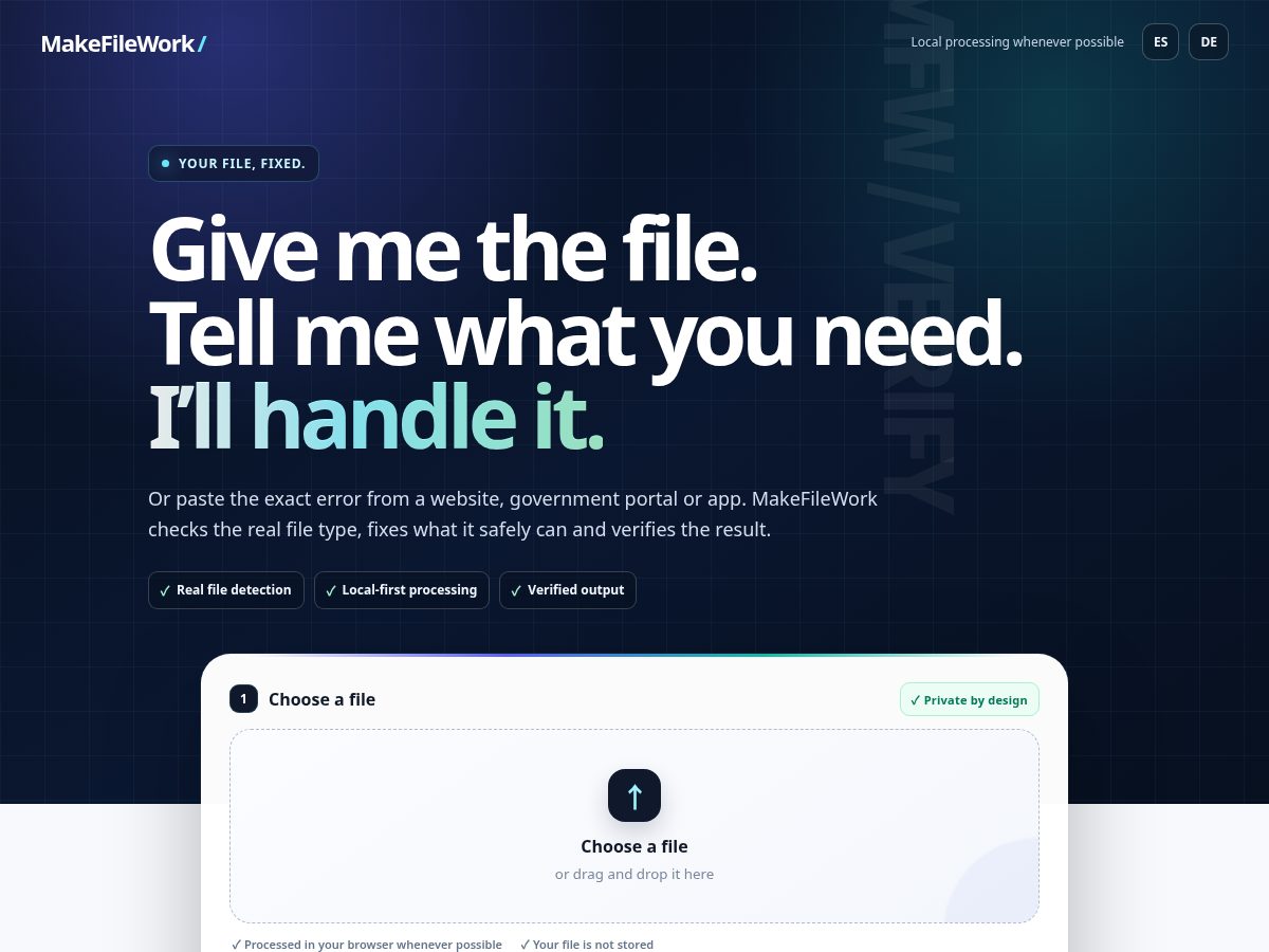 Landing-page snapshot of makefilework.com