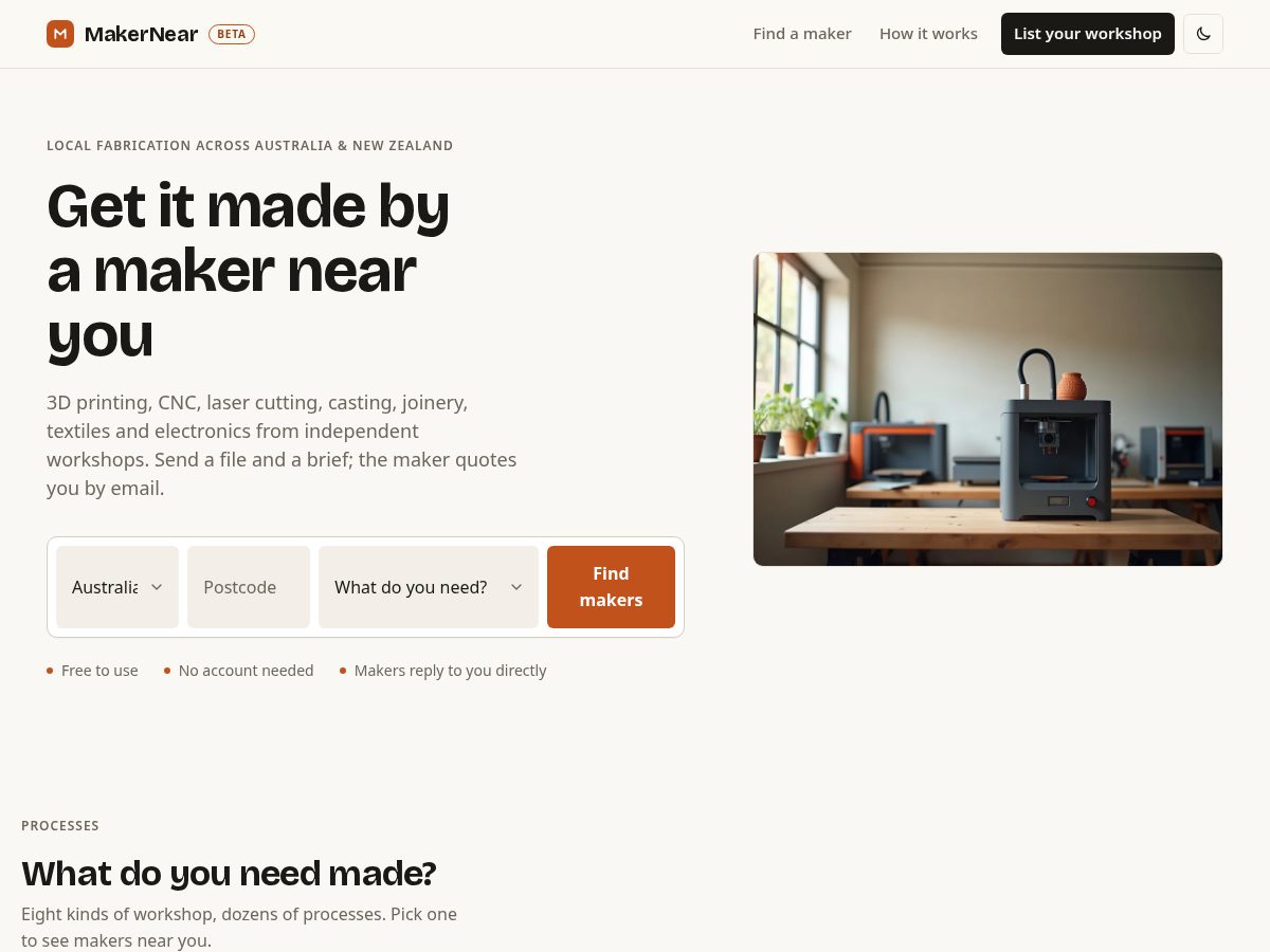 Landing-page snapshot of makernear.com