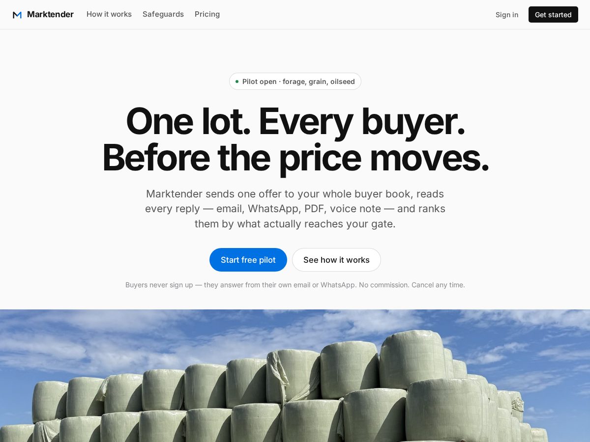 Landing-page snapshot of marktender.com