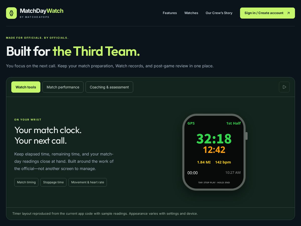 Landing-page snapshot of matchdaywatch.com