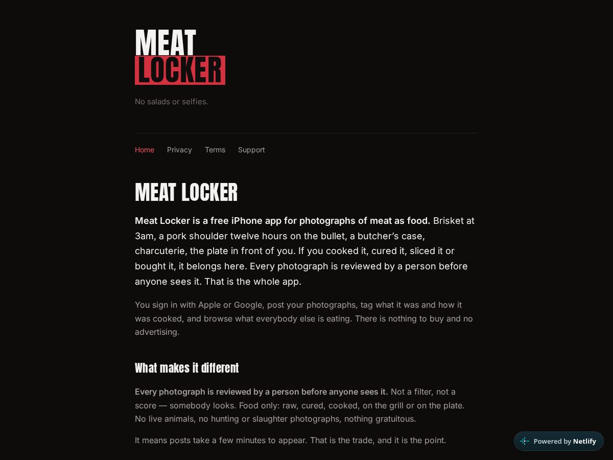 Landing-page snapshot of meatlocker.app