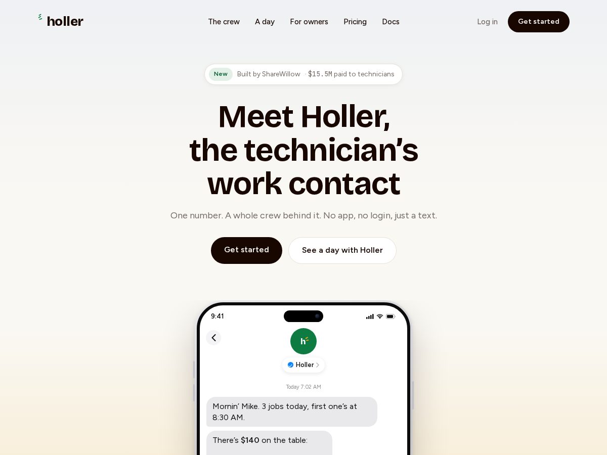 Landing-page snapshot of meetholler.com