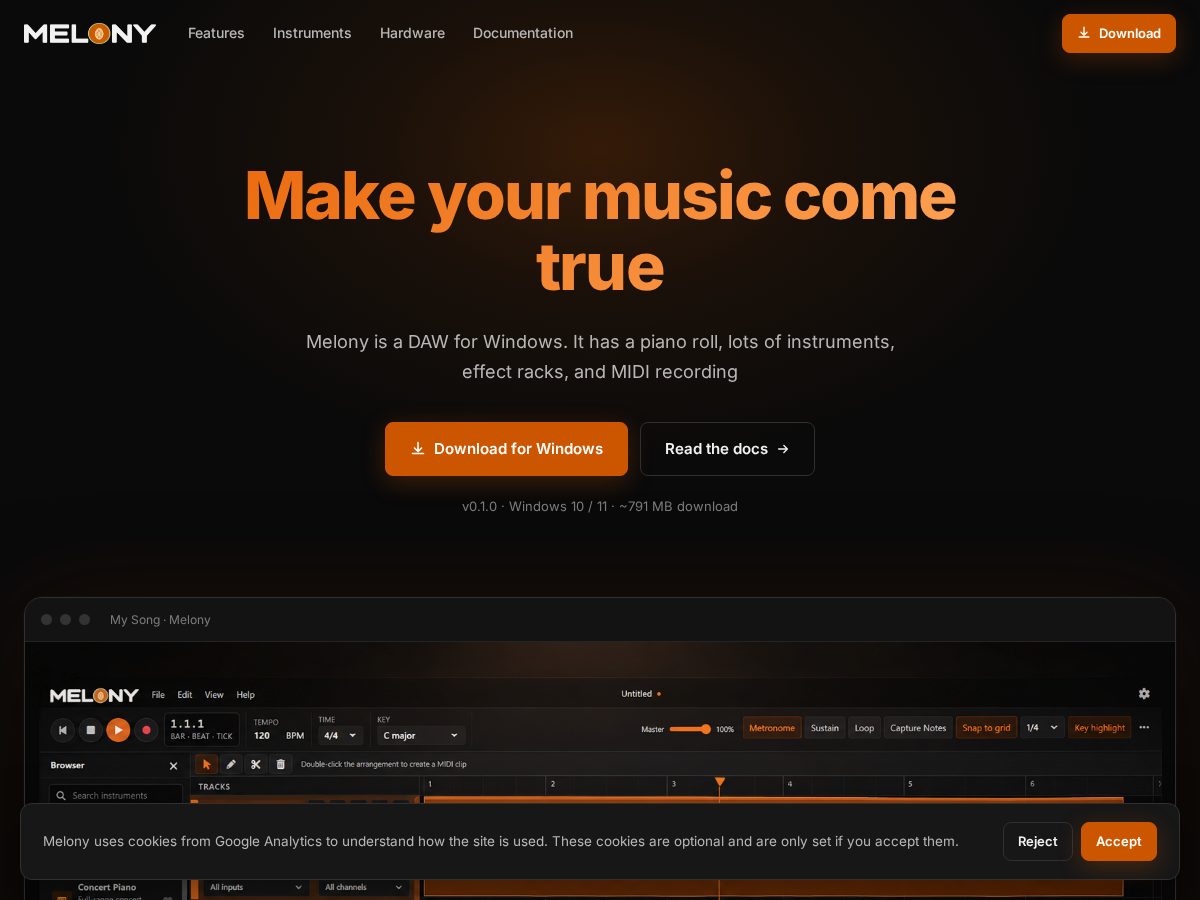 Landing-page snapshot of melony-daw.com