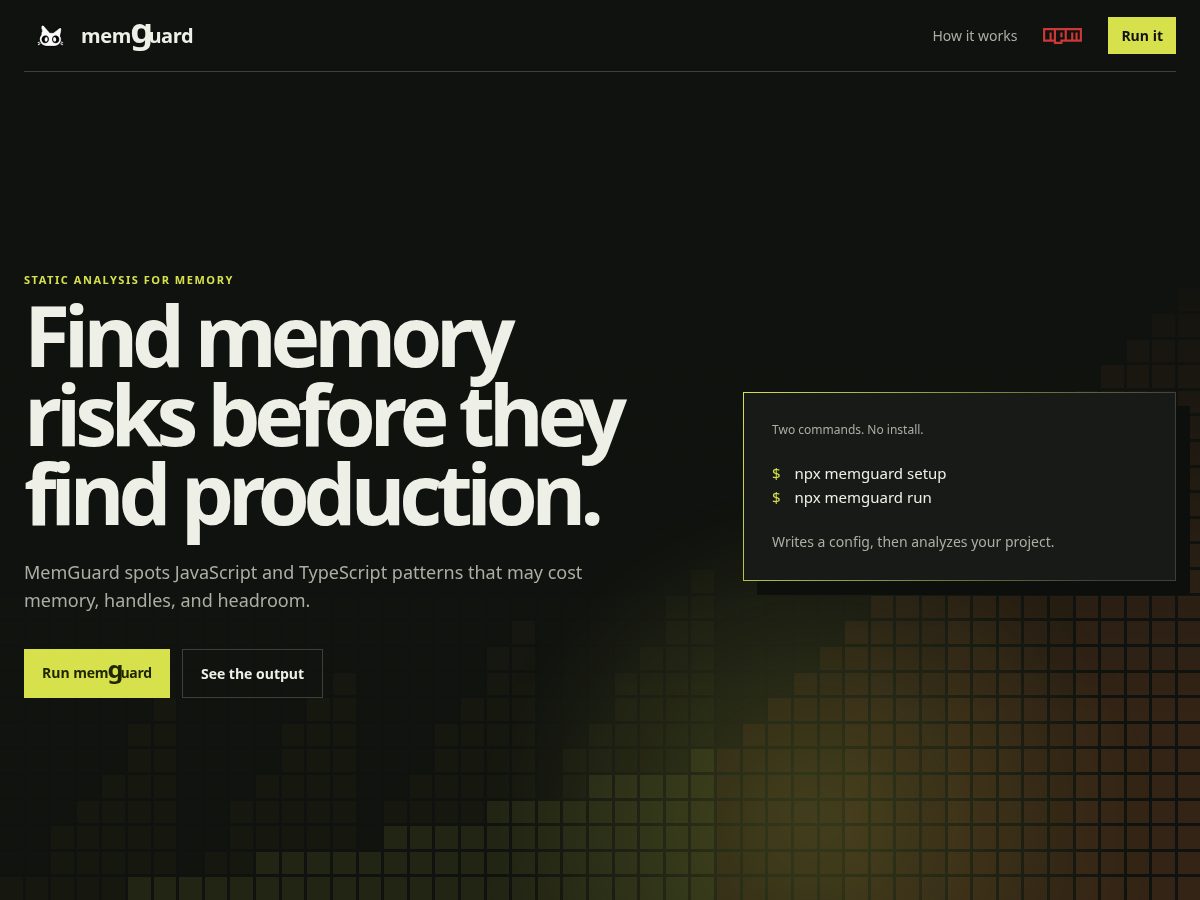 Landing-page snapshot of memguard.space