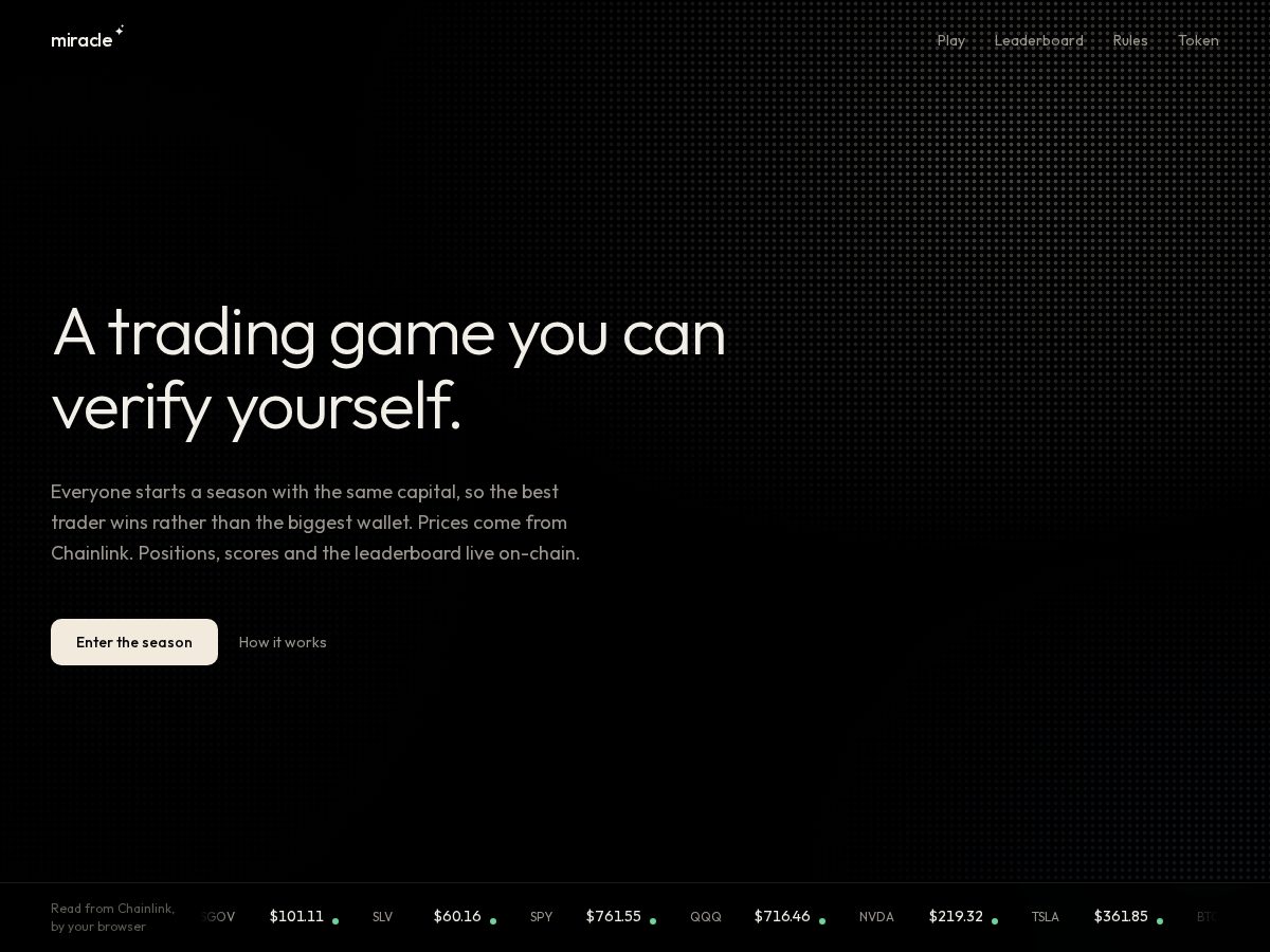 Landing-page snapshot of miracletrade.org