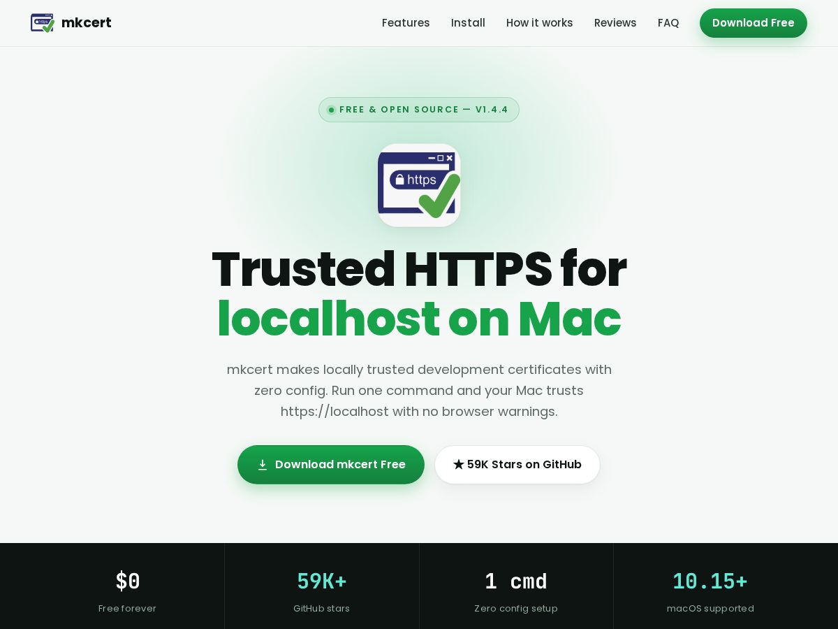 Landing-page snapshot of mkcert.app