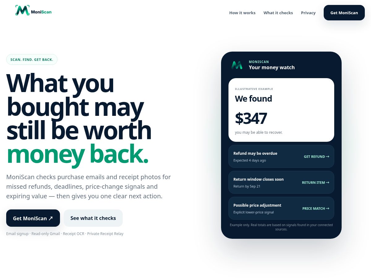 Landing-page snapshot of moniscan.com