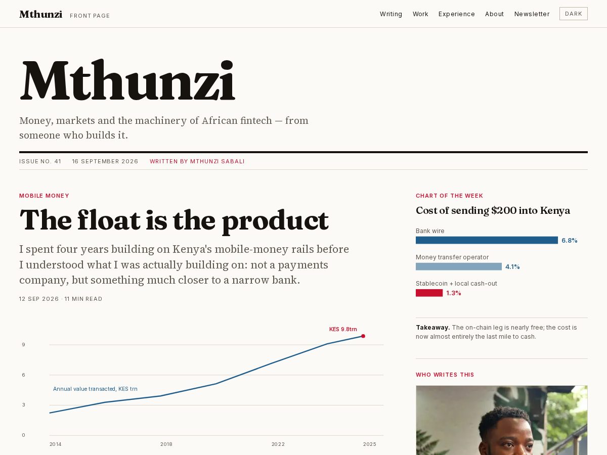 Landing-page snapshot of mthunzi.xyz