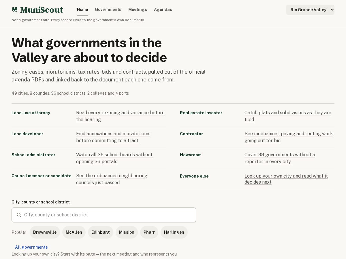 Landing-page snapshot of muniscout.com