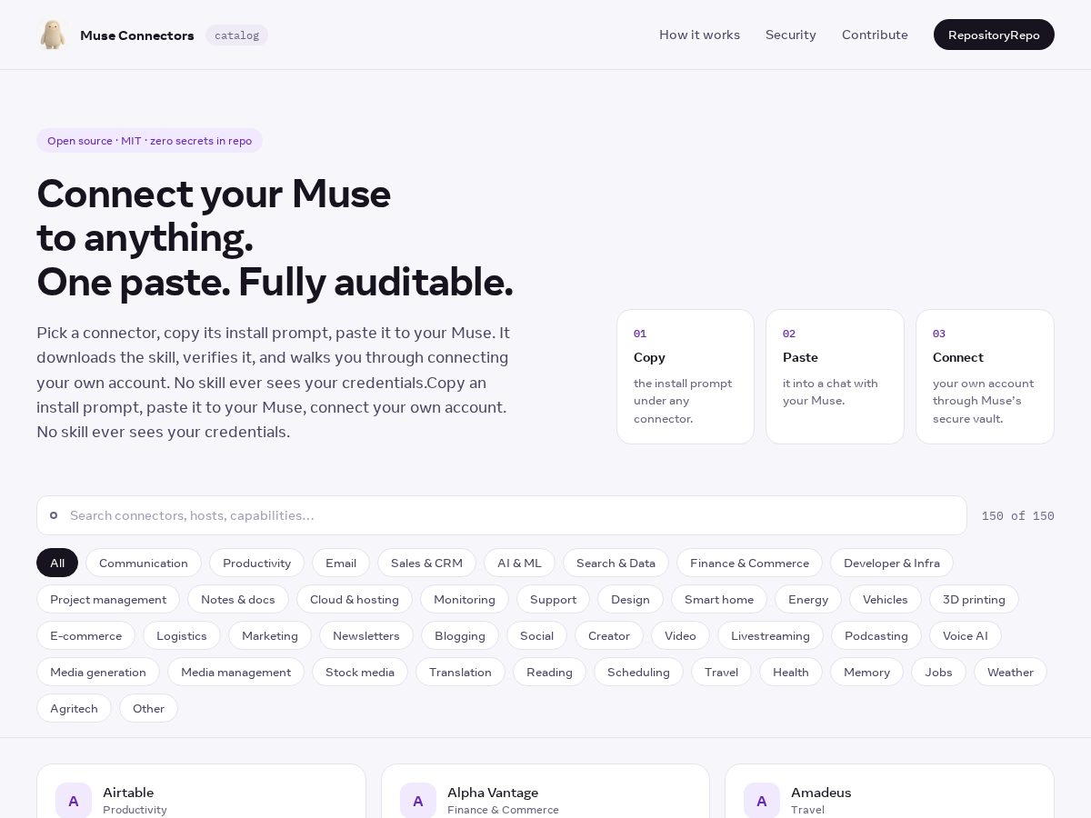 Landing-page snapshot of museconnectors.link