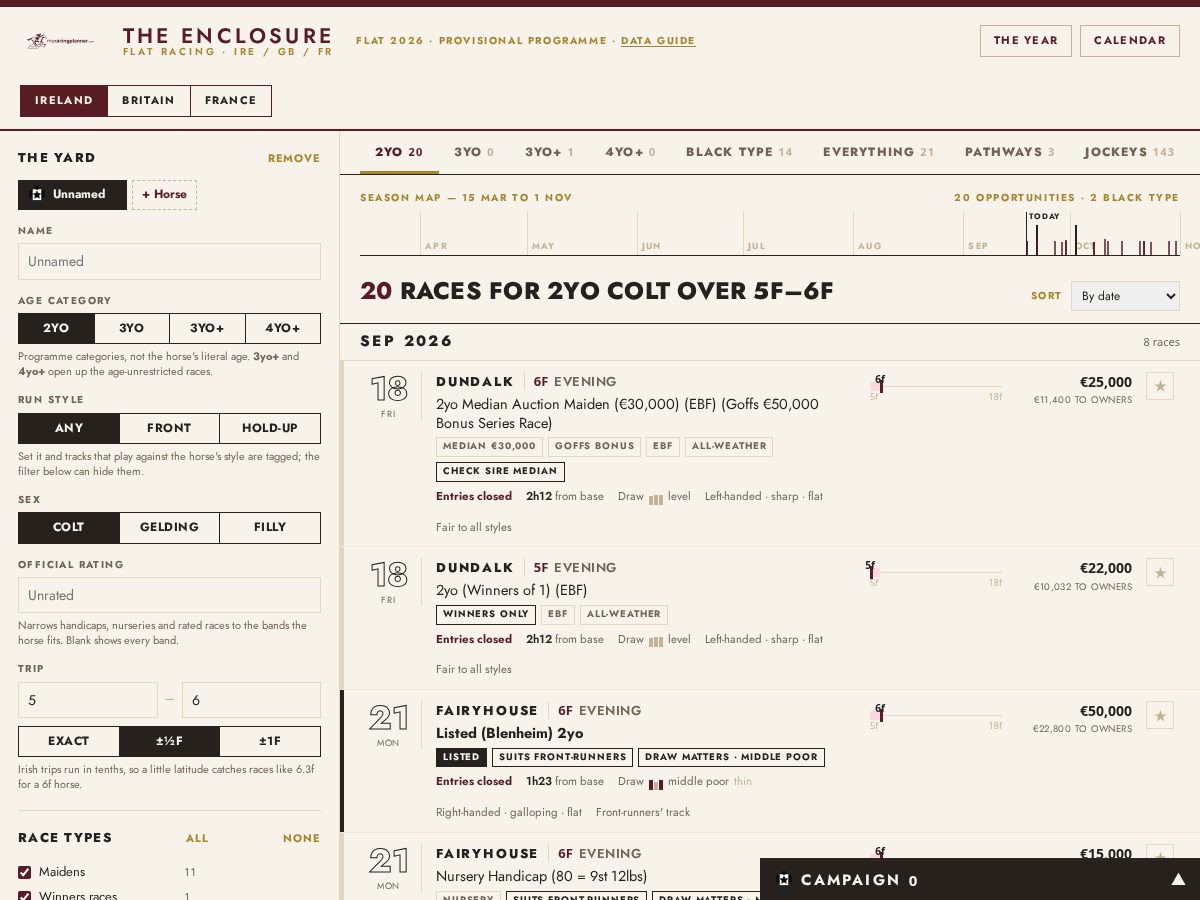 Landing-page snapshot of myracingplanner.com